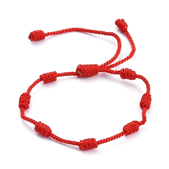 7 Knot Lucky Bracelets, Adjustable Nylon Milan Cord Braided Bead Bracelets, Red String Bracelets, Red, Inner Diameter: 2 inch~2-5/8 inch(5~6.8cm)