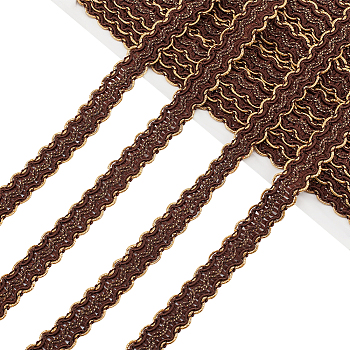 Polyester Lace Ribbon, Clothes Accessories Decoration, Wave Pattern, Saddle Brown, 5/8 inch(15mm), about 13.12 Yards(12m)/Card