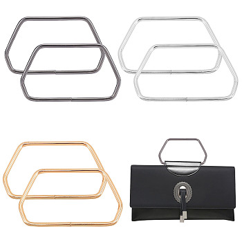 WADORN 6Pcs 3 Colors Iron Bag Handles, Trapezoidal Hexagon, for Purse Making Accessories, Mixed Color, 6.5x11.4x0.5cm, Inner Diameter: 5.8x10.5cm, 2pcs/color
