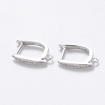 Brass Micro Pave Cubic Zirconia Hoop Earring Findings with Latch Back Closure, Nickel Free, with Horizontal Loop, Horse Eye, Real Platinum Plated, 17.5x2.5x12.5mm, Hole: 1.5mm, Pin: 1mm
