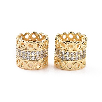 Brass Micro Pave Clear Cubic Zirconia Beads, Large Hole Beads, Column, Real 18K Gold Plated, 11x12mm, Hole: 9mm