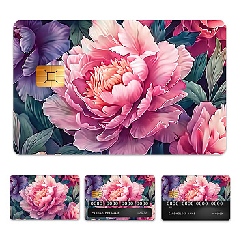 Plastic Waterproof Card Stickers, Self-adhesion Card Skin for Bank Card Decor, Rectangle, September Peony, 140x190mm