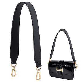 Imitation Leather Bag Straps, Wide Bag Handles, with Alloy Swivel Clasps, Purse Making Accessories, Black, 62.5x4x0.35cm