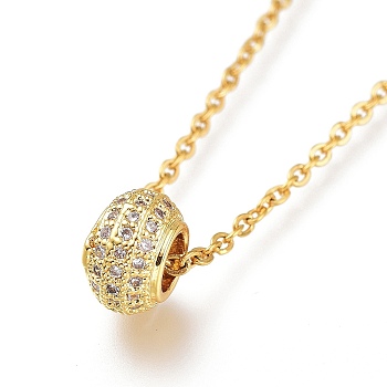 Brass Micro Pave Clear Cubic Zirconia Pendant Necklaces, with 304 Stainless Steel Cable Chains, Rondelle, Golden, 17.91 inch(45.5cm)