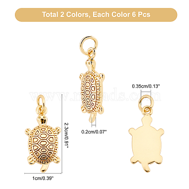 SUPERFINDINGS 12Pcs 2 Colors Brass Micro Pave Clear Cubic Zirconia Pendants(ZIRC-FH0001-29)-4