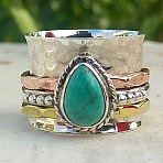 Alloy and Resin Finger Rings, Teardrop, Dark Cyan, US Size 12(21.4mm)(FS-WGDE678-07)