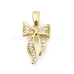 Brass Clear Cubic Zirconia Pendants, Bowknot Charms, Long-Lasting Plated, Real 18K Gold Plated, 15x10x3mm, Hole: 5x3mm(KK-B187-05G)