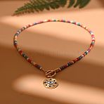 Natural Garnet & Synthetic Turquoise Beaded Necklaces, Metal Colorful Rhinestone Eye Pendant Necklaces, Golden, 15.75 inch(40cm)(FS-WG1E54E-03)