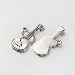 Tibetan Style Alloy Guitar Pendants, Antique Silver, 25x12x2mm, Hole: 1.5mm(PALLOY-N0115-07AS)