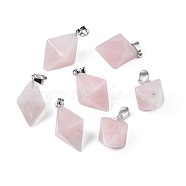 Natural Rose Quartz Pendants, with Platinum Plated Iron Findings, Bicone, 28~29.5x20x20mm, Hole: 4~5x6.5~7mm(G-N326-107A)