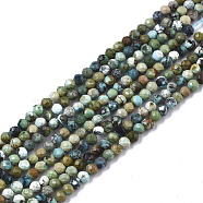 Natural Green Turquoise Beads Strands, Round, Grade AAA, Faceted(32 Facets), 2mm, Hole: 0.6mm, about 188~190pcs/strand, 15.35 inch~15.55 inch(39~39.5cm)(X1-G-N328-001A)