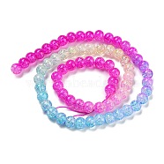 Spray Painted Crackle Glass Beads Strands, Gradient Color, Segmented Multi-color Beads, Round, Deep Sky Blue, 6mm, Hole: 1mm, about 60pcs/strand, 14.96~15.04 inch(38~38.2cm)(DGLA-C002-6mm-05)