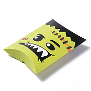 Halloween Pillow Boxes Candy Gift Boxes, Packaging Boxes, for Halloween Thanksgiving Party, Green Yellow, 14x9.5x2.8cm(CON-L024-B06)