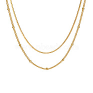 304 Stainless Steel Double-Layer Necklace, Satellite & Snake Chains Necklace, Golden, 15.16 inch(38.5cm)(NJEW-Q321-01G)