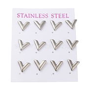 304 Stainless Steel Stud Earring, Letter V, Stainless Steel Color, 11x11mm, 12pcs/set(EJEW-C099-03P)