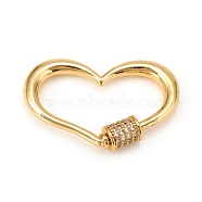 Brass Screw Carabiner Lock Charm, for Necklaces Making, with Clear Cubic Zirconia, Heart, Golden, 21.5x33x3.5mm, Screw: 7x5.5mm(KK-D160-67G)