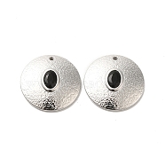 304 Stainless Steel Pendants, with Rhinestone, Flat Round Charms, Stainless Steel Color, Jet, 20x3.8mm, Hole: 1.4mm(STAS-L022-055P-02)