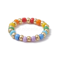 Glass Beaded Stretch Finger Rings for Women, Colorful, US Size 8 1/2(18.5mm)(RJEW-JR00656)