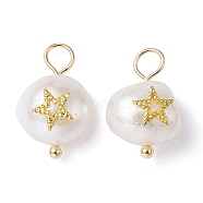 Natural Pearl Pendants, Potato Charms with Golden Plated Brass Slice, Star, 16~17x10~11x7~8mm, Hole: 3mm(PALLOY-JF02200-01)