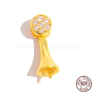 925 Sterling Silver Pin Peg Bails, with Cubic Zirconia, Real 18K Gold Plated, 12x4x4mm, Pin: 0.6mm(STER-Z005-09G)