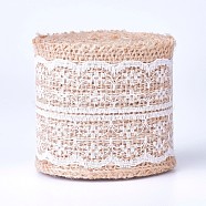Burlap Ribbon, Hessian Ribbon, Jute Ribbon, with Lace, for Jewelry Making, White, 2-1/8 inch(55mm), about 2m/roll(OCOR-WH0006-01C)