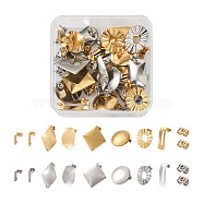 32Pcs 16 Style 304 Stainless Steel Stud Earring Findings, with Hole and 20Pcs Ear Nuts, Flat Round & Rectangle & Oval & Rhombus, Golden & Stainless Steel Color, 10~25mm, Hole: 1.2~4.5mm, Pin: 0.7~0.8mm, 2Pcs/style(STAS-CW0001-08)