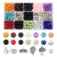 ARRICRAFT DIY Jewelry Making Finding Kit, Including Natural & Synthetic Mixed Gemstone & Resin Imitation Amber & Glass Round & Rhinestone Spacer Beads, Alloy Tree & Leaf Pendant & Findings, Mixed Color, 467Pcs/box(DIY-AR0003-10)