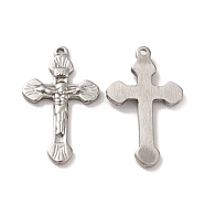 304 Stainless Steel Pendants, Crucifix Cross Charm, Stainless Steel Color, 38.5x22x3mm, Hole: 1.5mm(STAS-Q001-24P)