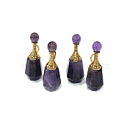 Faceted Natural Amethyst Pendants, Openable Perfume Bottle, with Golden Tone Brass Findings, 41~43x16~17x15~16mm, Hole: 10mm, capacity: 1ml(0.03 fl. oz)(G-H252-A03)