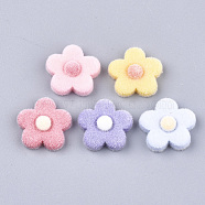 Flocky Resin Cabochons, Flower, Mixed Color, 16~16.5x16.5~17x4.5~5mm(FIND-T046-24B)