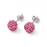 Sexy Valentines Day Gifts for Her 925 Sterling Silver Austrian Crystal Rhinestone Ball Stud Earrings, 209_Rose, 15x6mm, Pin: 0.8mm(Q286J071)