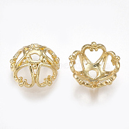 5-Petal Brass Bead Caps, Heart, Real 18K Gold Plated, 9.5x9.5x4.5mm, Hole: 1.5mm(X-KK-S348-191)