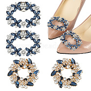 4Pcs 2 Styles Flower Brass Rhinestone Shoe Decorations, Detachable Shoe Buckle Clips, Capri Blue, 49~54x56~63x10~14mm, 2pcs/style(AJEW-GA0006-94B)