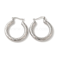 Tarnish Resistant 304 Stainless Steel Hoop Earrings for Women, Ring with Textured, Stainless Steel Color, 31x28.5x4mm(EJEW-Z066-04P)