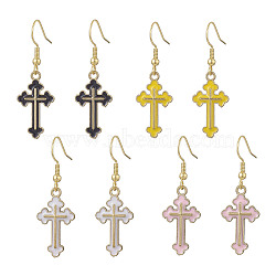 Alloy Enamel Dangle Earrings, Cross Earring for Women, Mixed Color, 44mm, Pin: 0.8mm(EJEW-JE05243)