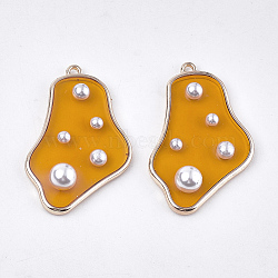 Alloy Pendants, with ABS Plastic Imitation Pearl and Epoxy Resin, Light Gold, Goldenrod, 37x24x6mm, Hole: 1.6mm(X-CRES-T014-30E)