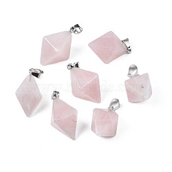 Natural Rose Quartz Pendants, with Platinum Plated Iron Findings, Bicone, 28~29.5x20x20mm, Hole: 4~5x6.5~7mm(G-N326-107A)