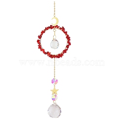 Crystal Glass with Natural Red Coral Sun Catcher Pendant, Rainbow Maker, DIY Garden & Home Decoration, 300~400mm(PW-WG84674-09)