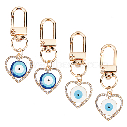 4Pcs 2 Colors Heart with Evil Eye Alloy Resin Pendant Decorations, with Crystal Rhinestone, Mixed Color, 5.7cm, 2pcs/color(KEYC-AR0001-20)