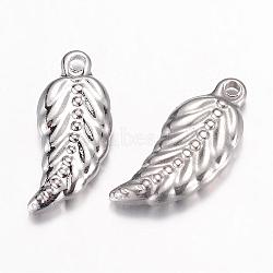 201 Stainless Steel Pendants, Leaf, Stainless Steel Color, 18x8x3mm, Hole: 1mm(STAS-G071-18P)
