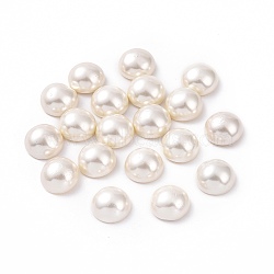 Shell Pearl Half Drilled Beads, Half Round, White, 12x7mm, Hole: 1mm(BSHE-G011-01-12mm)