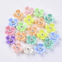 Opaque Acrylic Beads, with Rhinestone, Flower, Mixed Color, 27~28x24x13mm, Hole: 2mm(SACR-N007-05)