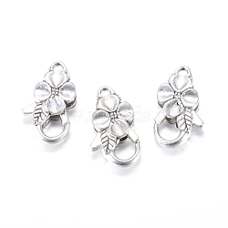 Flower Alloy Lobster Claw Clasps, Cadmium Free & Lead Free, Antique Silver, 25x14x6mm, Hole: 2.5mm(X-PALLOY-S040-08AS)