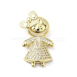 Rack Plating Brass Micro Pave Clear Cubic Zirconia Pendants, Cadmium Free & Lead Free, Girl, Real 18K Gold Plated, 28x17x6.5mm, Hole: 5.5x2.5mm(ZIRC-I059-08G)