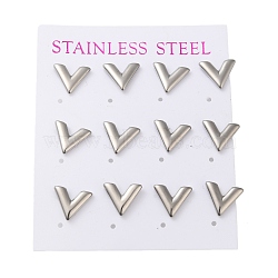 Non-Tarnish 304 Stainless Steel Stud Earring, Letter V, Stainless Steel Color, 11x11mm, 12pcs/set(EJEW-C099-03P)