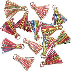 Polycotton(Polyester Cotton) Tassel Pendant Decorations, Mini Tassel, with Iron Findings and Metallic Cord, Colorful, 10~15x2~3mm, Hole: 1.5mm, 100pcs/box(FIND-CA0001-01)