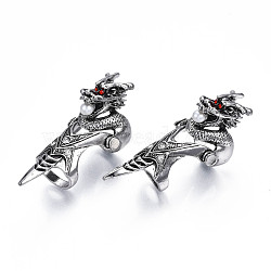 Dragon Armour Alloy Full Finger Ring with Rhinestone, Double Loop Gothic Punk Ring with Plastic Pearl for Men Women, Cadmium Free & Lead Free, Antique Silver, Siam, US Size 11 1/2(20.9mm), US Size 6 1/2(16.9mm)(RJEW-T009-21AS)