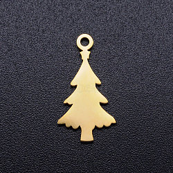 201 Stainless Steel Pendants, Christmas Tree, Golden, 18x10x1mm, Hole: 1.5mm(STAS-Q201-JN300-2)