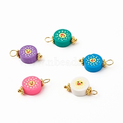 Duck Pattern Handmade Polymer Clay Beads Pendants, with Brass Ball Head Pins and Tibetan Style Alloy Daisy Spacer Beads, Mixed Color, 18x10x4.5mm, Hole: 3.5mm(PALLOY-JF00927)