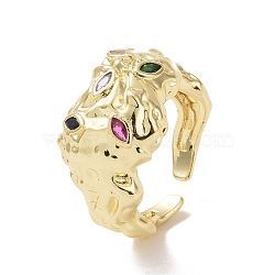 Colorful Cubic Zirconia Horse Eye Open Cuff Ring, Brass Jewelry for Women, Cadmium Free & Lead Free, Real 18K Gold Plated, US Size 8 1/4(18.3mm)(RJEW-P032-40G)